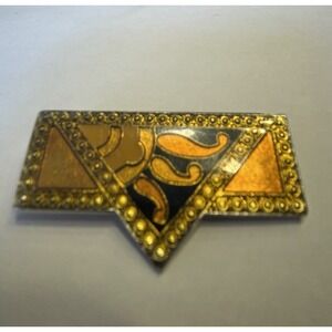 Pierre Bex Art Deco Enamel Resin Brooch Natural Earth Tones  Geometric Sun